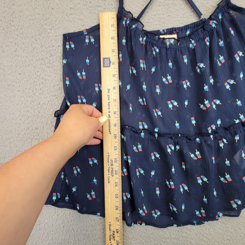 Y2K Hollister Cami Tank‎ Top Women's L Blue Sheer babydoll Novelty Print Shirt - Picture 6 of 14